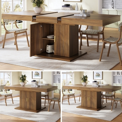 Extendable Dining Table with Integrated Storage, 140-180L x 90W x 75H cm, Walnut