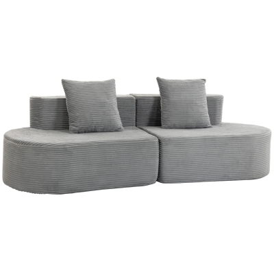 HOMCOM Sofá 3 Plazas Modular, Asiento Amplio y Profundo, con Muelles Ensacados, en Terciopelo Acanalado, Gris Claro