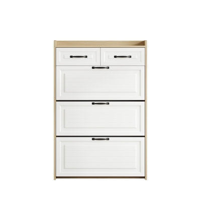 Modern Wooden Shoe Cabinet with 3 Flip Louvered Doors, 80L x 23.5W x 131H cm, White+Natural