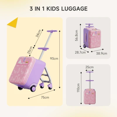 Fun Ride-On Kids Suitcase with Universal 360 Wheels, 39L x 28.5W x 57H cm, Pink