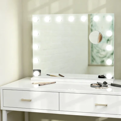 HOMCOM Miroir LED Dimmable 58x48cm Blanc USB Tactile