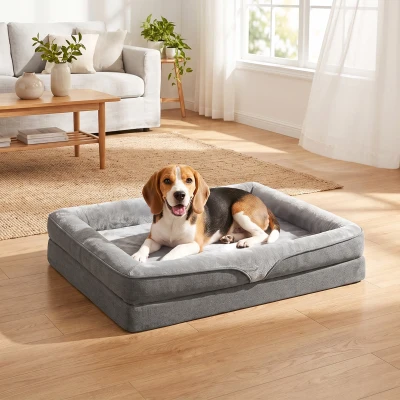 PawHut Cama para Perros Medianos Cama para Gatos Colchón para Perros con Base Antideslizante Funda Lavable 91x68x16 cm Gris