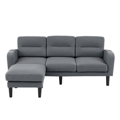 L-Shaped Sectional Sofa with Movable Chaise and Storage Pockets, 204L × 136W × 80H cm, Grey