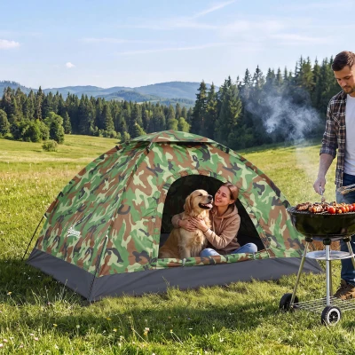 Outsunny 2-Person Dome Camping Tent with Zipped Doors, Multicoloured