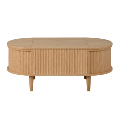 Oval Height-Adjustable Coffee Table with Flip-Top Storage, 100L x 48W x 53.5H cm, Walnut