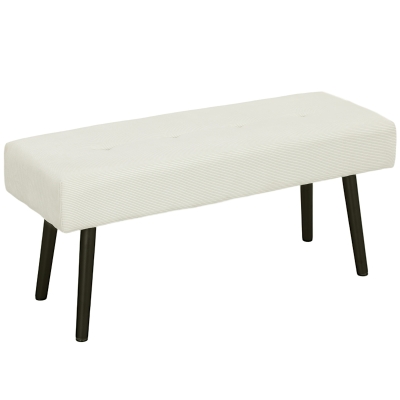 HOMCOM Banco Pie de Cama Tapizado en Pana con Asiento Acolchado Diseño Capitoné y Patas de Acero para Dormitorio Blanco Crema