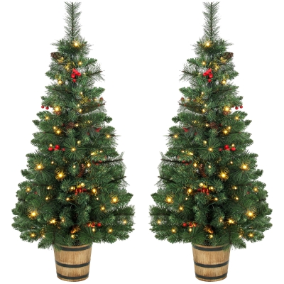HOMCOM Prelit Christmas Trees Set Dual-Colour LED 4ft Green