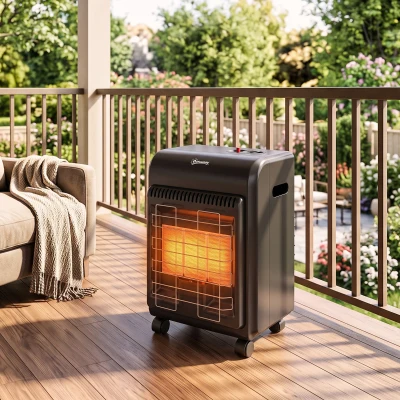 Outsunny Chauffage Gaz Intérieur 4,2kW 3 Niveaux Sécurité Noir