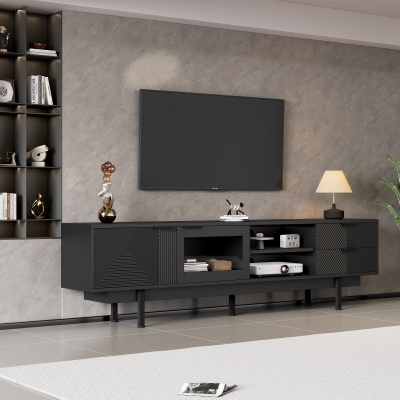 Modern Minimalist TV Cabinet with Cable Management, 200L x 40W x 50.5H cm, Black