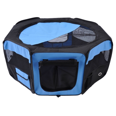 PawHut Parque Plegable para Perros y Gatos Corralito Portátil para Animales Pequeños Impermeable de Tela Oxford Ø90x41 cm Azul
