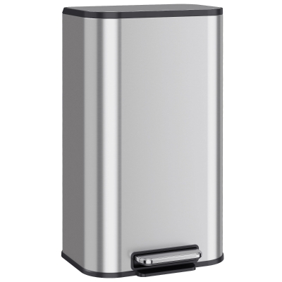 HOMCOM Poubelle Cuisine 30L Acier Inoxydable Argent à Pédale