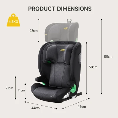 Safe Highback Car Booster Seat with 10-Position Adjustable Headrest, 44L x 46W x 80H cm, Black