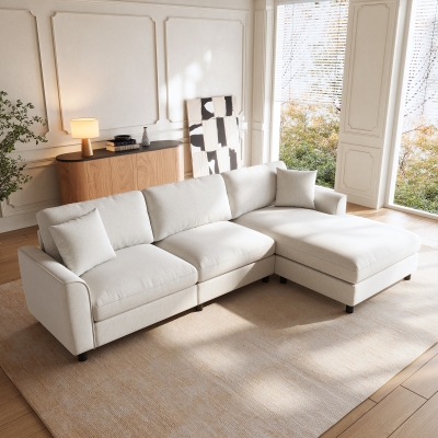 Modern L-Shaped Sectional Sofa with Reversible Chaise Lounge, 256L x 137W x 79H cm, Beige