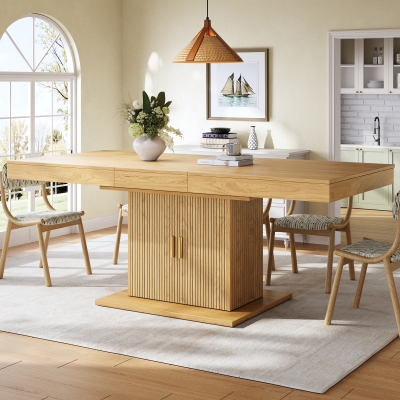 Extendable Dining Table with Integrated Storage, 140-180L x 90W x 75H cm, Natural