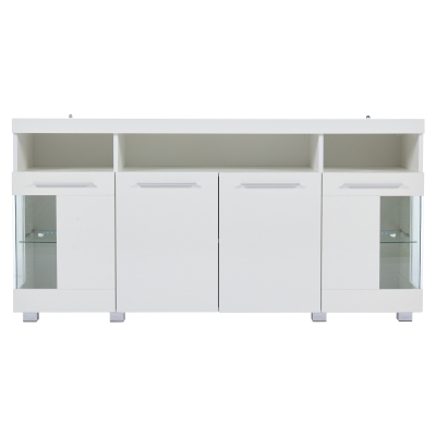 High-Gloss Sideboard with Bluetooth LED Lighting, 140L x 40W x 70H cm, White