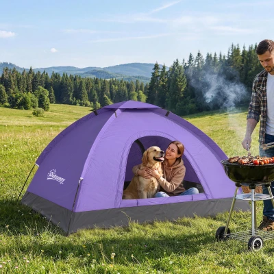 Outsunny 2-Person Dome Camping Tent Portable Light Purple