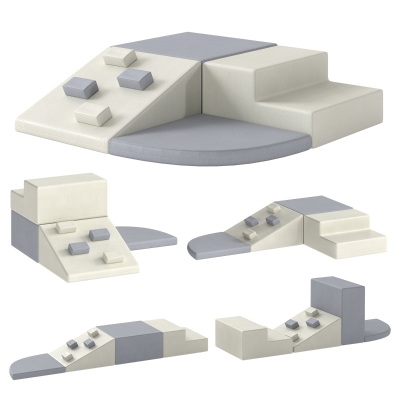 AIYAPLAY Juego de 4 Bloques de Espuma para Niños de Psicomotricidad Tapizados en PU Escalar y Gatear 1-3 Años Gris Claro y Beige