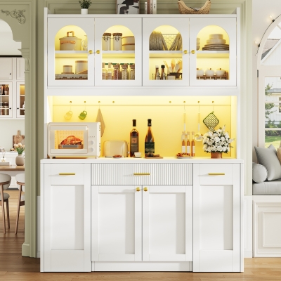 Modern Kitchen Cabinet with App-Controlled RGB LED, 120L x 40W x 187H cm, White