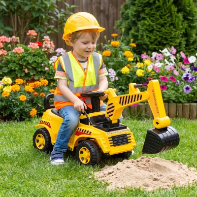 AIYAPLAY Excavadora sin Pedales Juguete con Casco de Seguridad Excavadora Correpasillos con Brazo Excavador 1 a 4 Años Amarillo