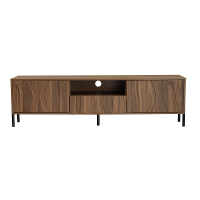 Modern TV Cabinet with Wave-Shaped Doors, 160L x 35W x 46H cm, Natural