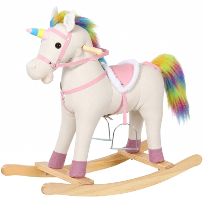 AIYAPLAY Caballito Balancín para Bebés Diseño Unicornio con Sonido Caballo Balancín Base de Madera para Niños 1-3 Años Crema