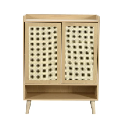 Modern Shoe Cabinet Storage Combo with 5-Tier Shelves, 80L x 35W x 105H cm, Light Oak