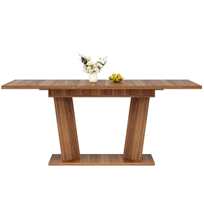 Extendable Dining Table with Double-Column Base, 120-160L x 80W x 76H cm, Dark Brown
