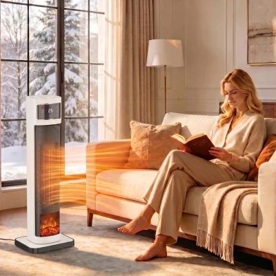 HOMCOM Calefactor Eléctrico de Cerámica con Termostato Regulable, 4 Modos, Panel Táctil, Mando a Distancia, Blanco