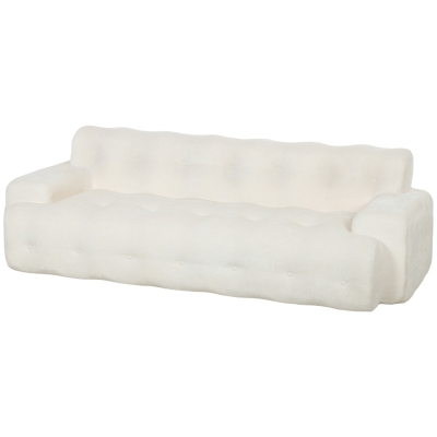 HOMCOM Sofá 3 Plazas de Chenilla sin Armazón con Asiento Profundo y Diseño Capitoné Blanco Crema