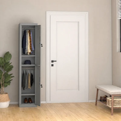 Vinsetto Armoire Métallique 2 Casiers Verrouillable 4 Étagères Gris