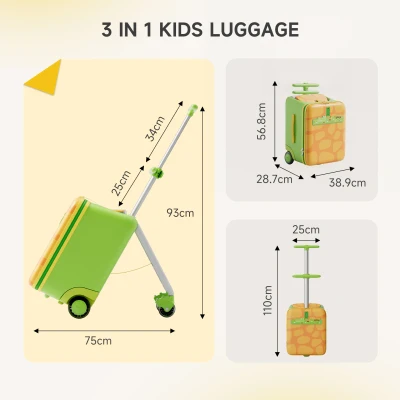 Fun Ride-On Kids Suitcase with 3-in-1 Stroller Function, 39L x 28.5W x 57H cm, Green
