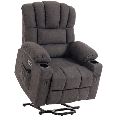 HOMCOM Elektrischer Aufstehsessel mit Massage & Wärme, Relaxsessel für Senioren, Taschenfederkern, Grau