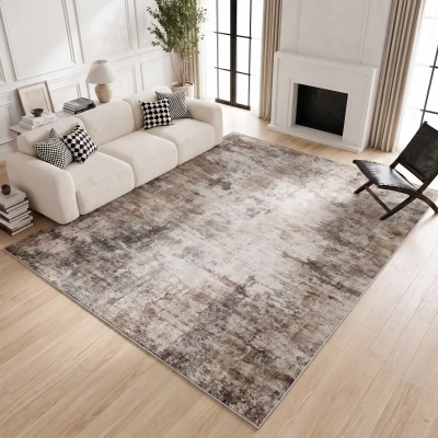 HOMCOM Vloerkleed van polyester met modern artistiek patroon, wasbaar, bruin
