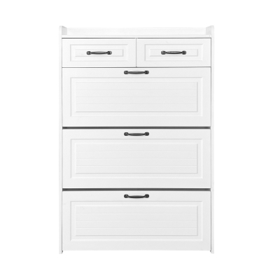 Modern Wooden Shoe Cabinet with 3 Flip Louvered Doors and 2 Drawers, 80L x 23.5W x 131H cm, White