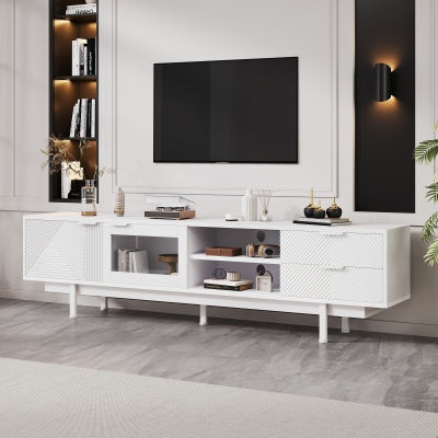Modern Minimalist TV Cabinet with Cable Management, 200L x 40W x 50.5H cm, White