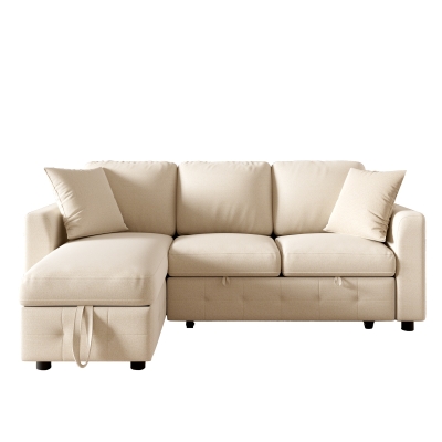 Modern Chenille L-Shaped Sectional Sofa with Reversible Storage Chaise, 200L x 130.5W x 83.5H cm, Beige