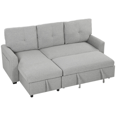 Canapea extensibilă de colț reversibilă cu șezlong, gri