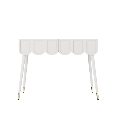 Modern Wooden Vanity Desk with 2 Cloud-Shaped Drawers, 100L x 40W x 76H cm, White