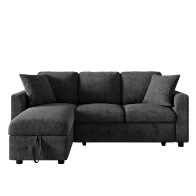 Modern Chenille L-Shaped Sectional Sofa with Storage Chaise Lounge, 200L x 130.5W x 83.5H cm, Gray