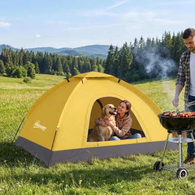 Outsunny 2-Person Dome Camping Tent with Storage Yellow