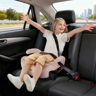 Safe ISOFIX Car Booster Seat with ECE R129 i-Size and Cup Holder, 40L x 42W x 17H cm, Pink