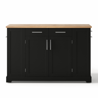 Modern Rolling Kitchen Island Trolley with Woodgrain Worktop, 138L x 86W x 92H cm, Black