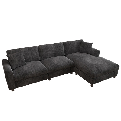 Modern L-Shaped Sectional Sofa with Reversible Chaise Lounge, 256L x 137W x 79H cm, Gray