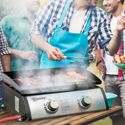 Outsunny Gas Plancha Grill Portable 2 Burner 6kW Non-Stick