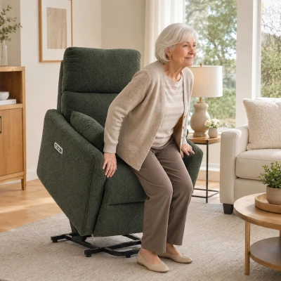 HOMCOM Poltrona Elevatória com Massagem e Aquecimento Poltrona Relax Elétrica em Fleece Tipo Carneirinho para Idosos Verde Escuro