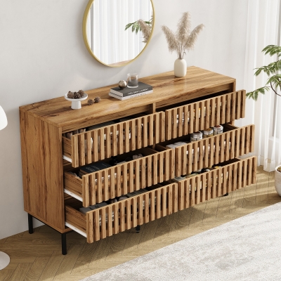 Modern Sideboard with 6 Ventilated Openwork Drawers, 120L x 40W x 81H cm, Natural