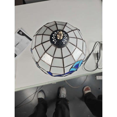 HOMCOM Tischlampe Tiffany Vintage Nachttischlampe mit farbigem Glasschirm für Schlafzimmer Wohnzimmer Blau