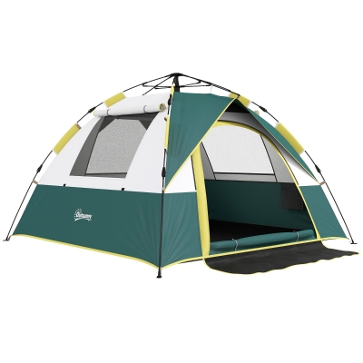 Outsunny Tienda Camping Plegable con 1 Puerta 3 Ventanas Bolsa de Transporte y Apertura Automática 205x195x135 cm Verde