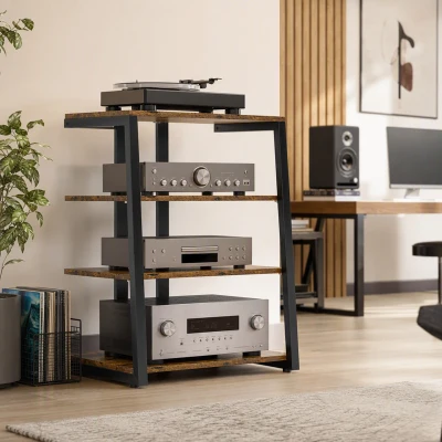 HOMCOM HiFi Stand 4-Shelf Rustic Brown