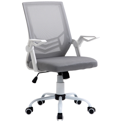 Vinsetto Silla de Oficina Ergonómica Silla de Malla con Altura Ajustable Reposabrazos Abatible Soporte Lumbar Transpirable 62,5x55x94-104 cm Gris